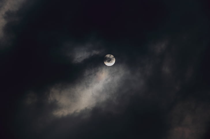 månen, skyen, kveld, dramatisk, natt, astronomi, halvmåne