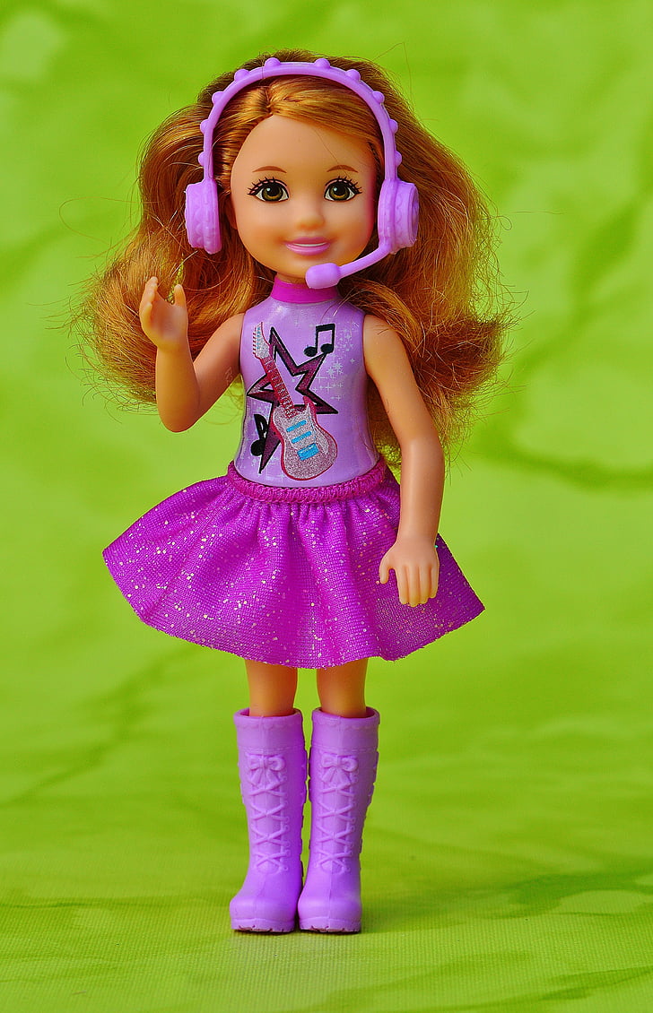 dijete, glazba, Barbie, pjevati, slušalice, mikrofon, djevojka