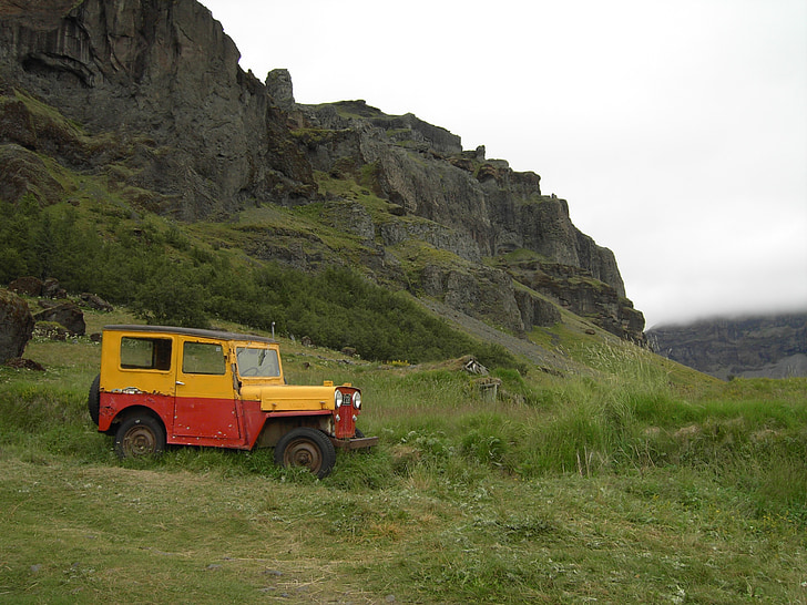 Islanda, Jeep, nuvoloso, verde
