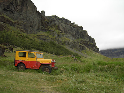Islandia, Jeep, nublado, verde