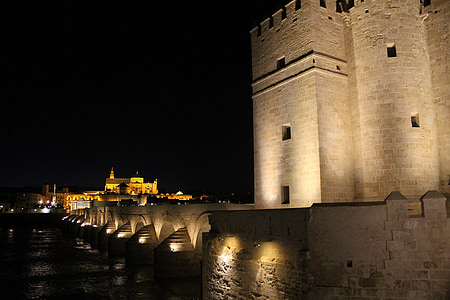Cordoba, katedrālē, pilsētas, romiešu tilts, tilts, Kalaoras, nakts Kordovā