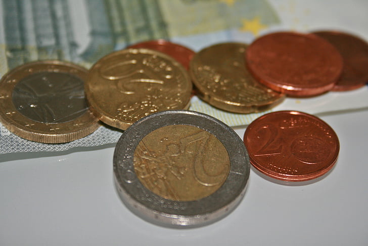 rahaa, Euro, valuutta, kolikot, metalli, laskut, dollarin setelin
