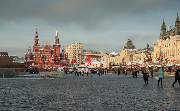 Moskou, Rode plein, goum, Mausoleum, beroemde markt, het platform, stadsgezicht