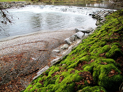 Râul, cascadă, Banca, pietre, Moss, bemoost, plaje de prundis