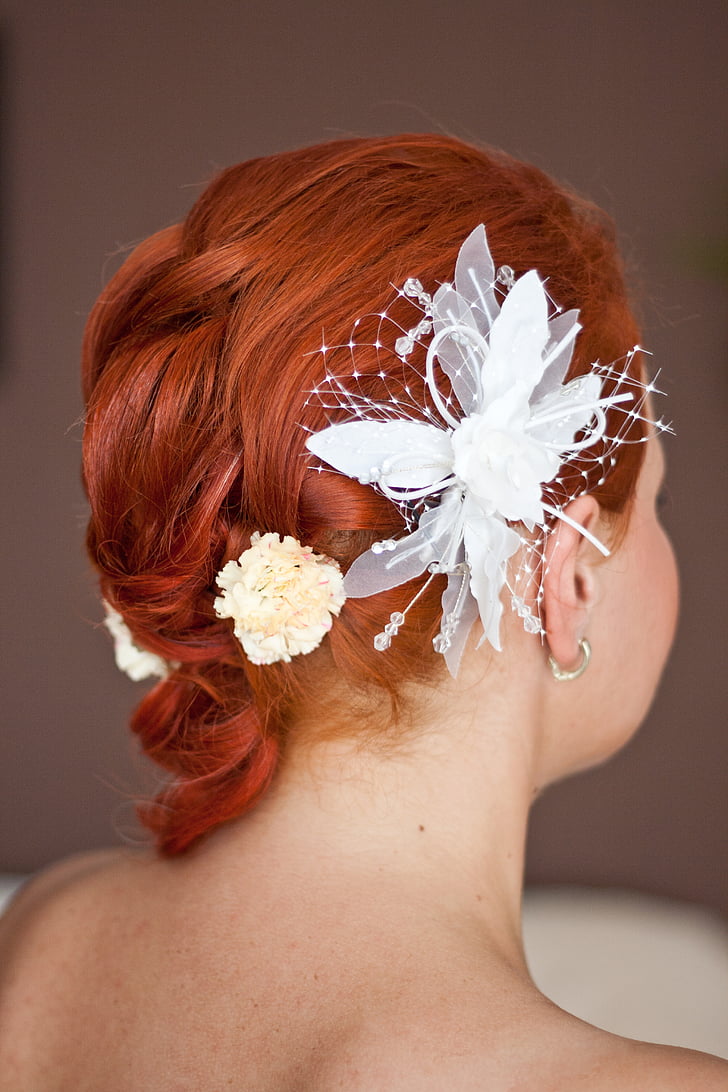 bride, hairdo, hairstyle, red hair, redhead, wedding, woman