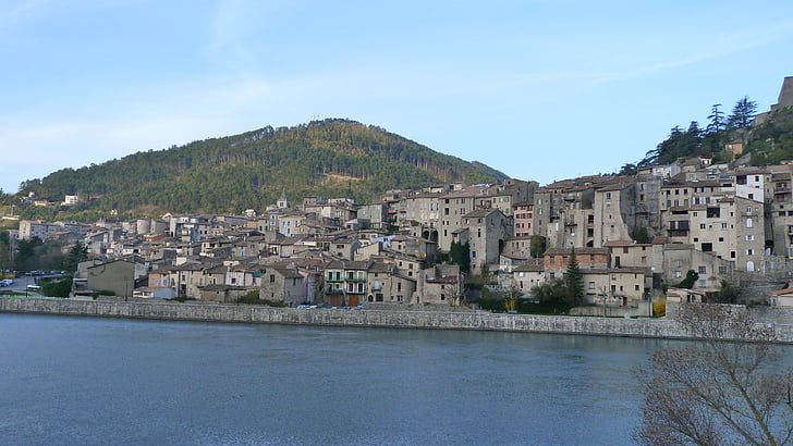 paisagem, cidade velha, Haute-provence, Sisteron, o rio durance, Panorama