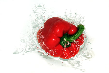 Bell pepper, pārtika, svaigu, sarkanie pipari, splash, dārzenis, ūdens