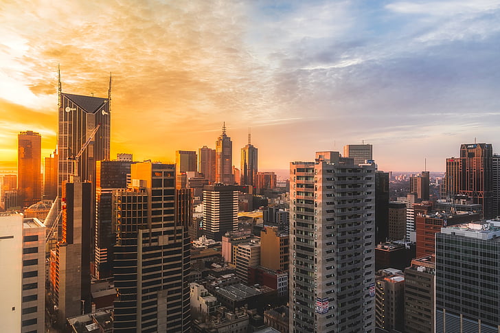 Melbourne-ben, Ausztrália, város, városi, épületek, felhőkarcoló, modern