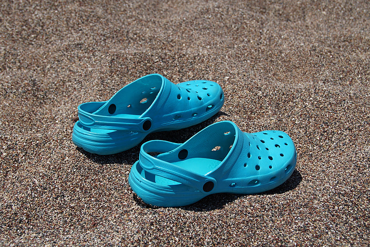 stranden, småstein, støvler, Crocs, rhinestones, blå