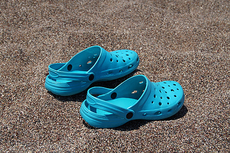 pláž, oblázky, boty, Crocs, kamínky, modrá