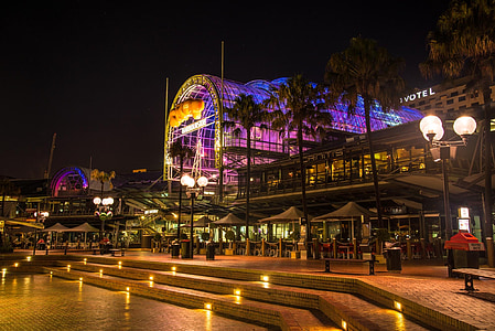 Darling, Harbour, Sydney, Austrália, Obchody, svetlá, nákupné centrum