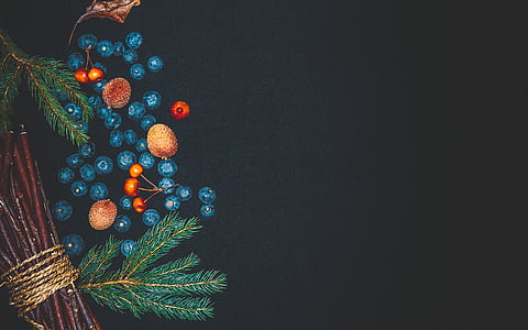 negro, verde, azul, flores, materia textil, Navidad, madera