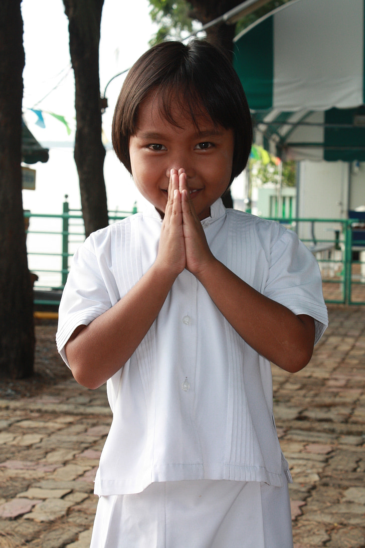 Cô bé, cầu nguyện, Phật giáo, Phật giáo, Thái Lan, trẻ em, Thái Lan
