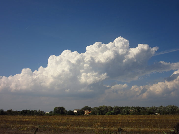 kopasti oblaki, Kumulus, oblaki, ravno, polja, Italija, slikovito