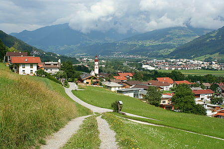 alpine, scene, village, landscape, austria, baumkirchen, tyrol