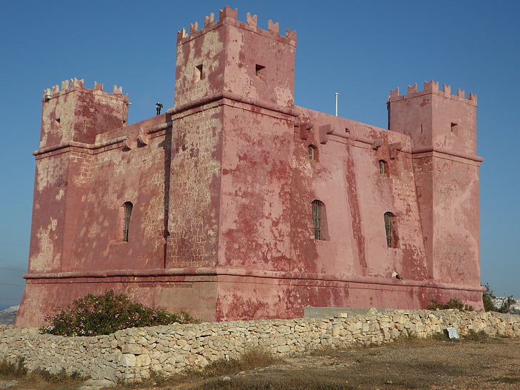 defense, masonry, castle, red tower, malta, fortress, tower