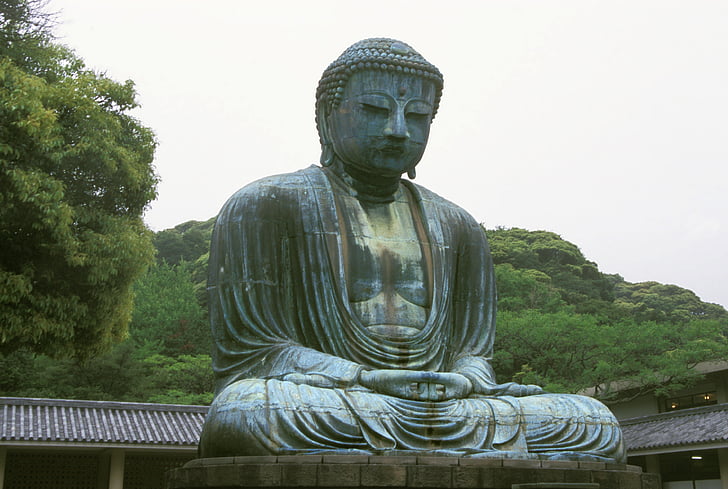 grote Boeddha, Kotoku-in tempel, Kamakura, Japan, monumentale bronzen standbeeld, beeldhouwkunst, brons
