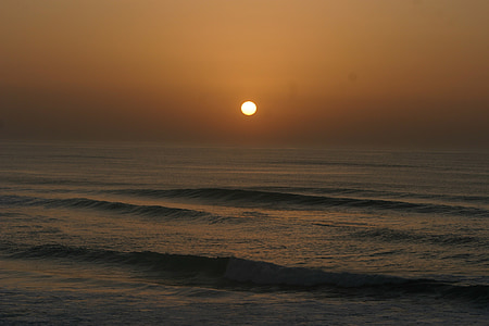 puesta de sol, Atlántico, Mimizan plage, Oeste Francia