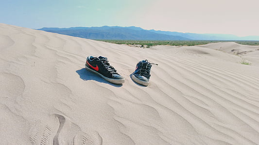 tenis, boty, poušť, obloha, modrá, písek, Příroda