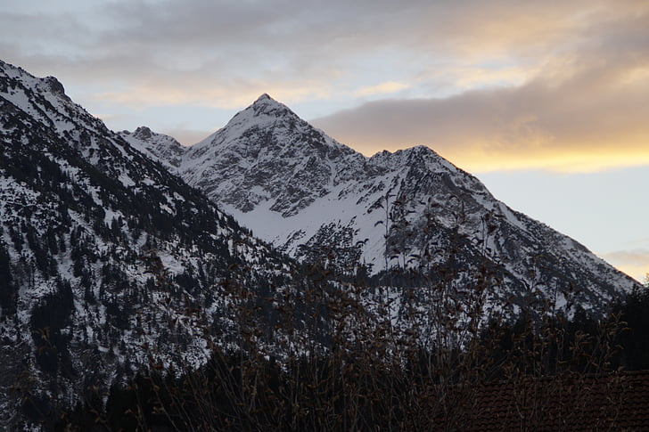 Allgäu, алпийски, планини, abendstimmung, червено отгоре, атмосфера, зимни