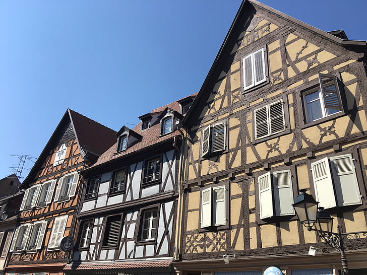 façana, casa, regió d'Alsàcia, tacs, arquitectura, antigues cases, façana de la casa