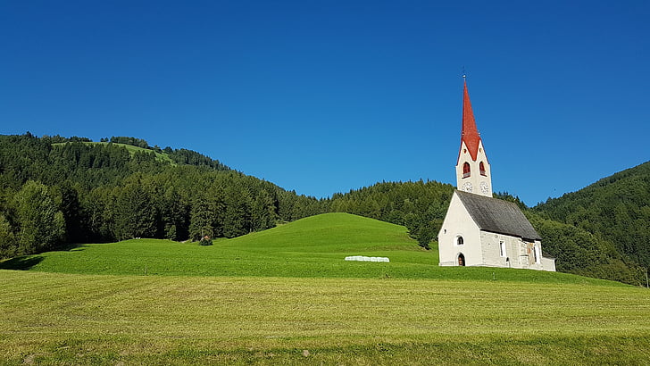Église, paysage, Tyrol, vert, nature, vue, Sky
