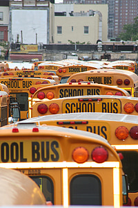 šolski avtobus, Amerika, vozila, šola, prevoz, ZDA, mesto