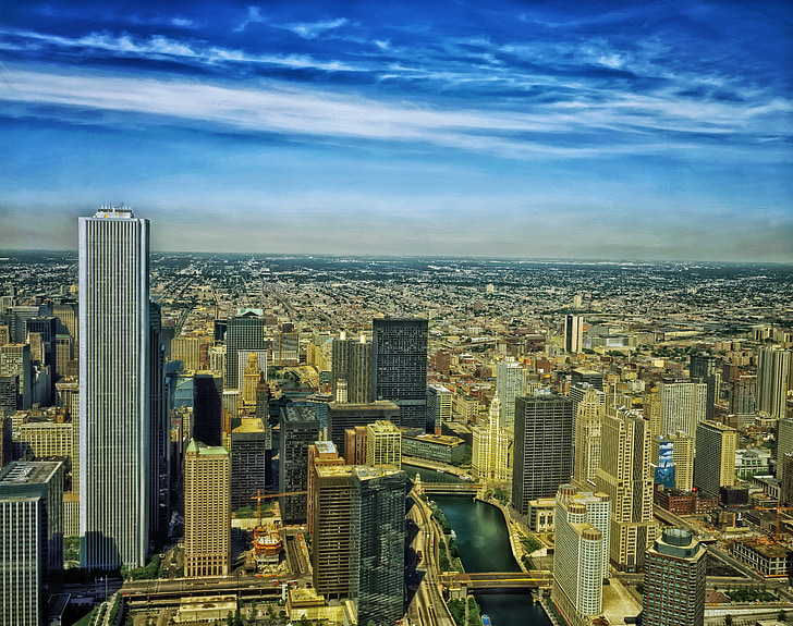 chicago, illinois, city, cities, aerial view, skyscrapers, downtown