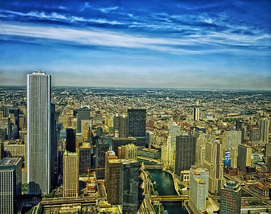 Чикаго, Илинойс, град, Градове, Въздушна снимка, небостъргачи, Даунтаун