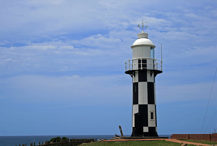 Lighthouse, Port shepstone, svart, vit, Sky, moln, kusten