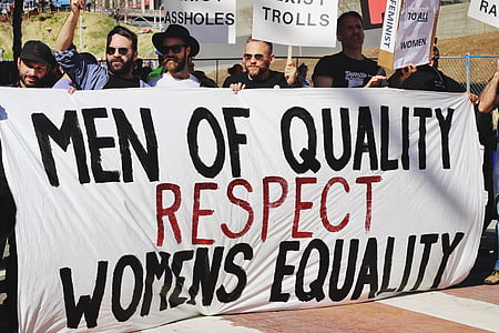 personer, män, rättigheter, protest, jämställdhet, tecken, mars