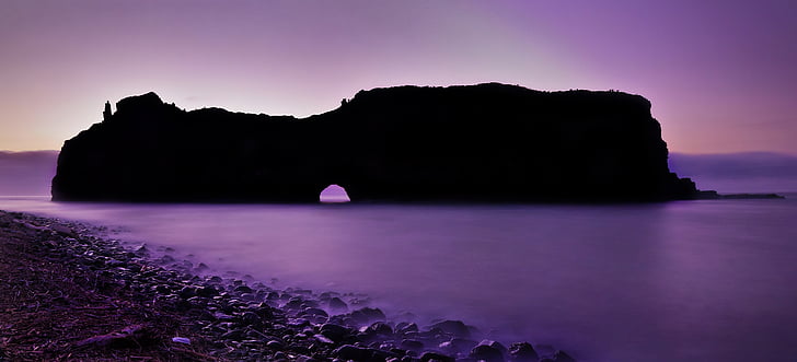 south africa, coffee bay, hole in the wall, mountain, ocean, purple sky, nature