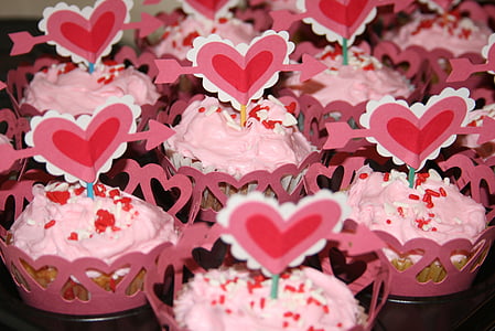 バレンタインの日, カップケーキ, 心, 甘い, デザート, 食品, バレンタイン