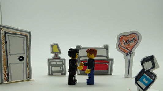 Lego, mīlu, pāri, romantika, cilvēki, buča, grooms
