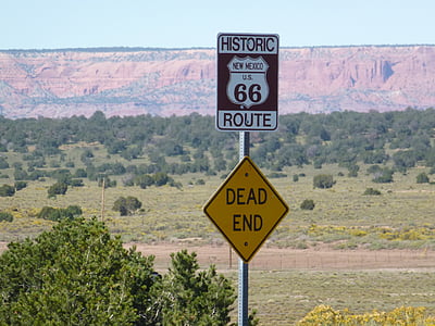 ルート 66, 行き止まりの砂漠, 山, 風景, 風景, 道路標識, 記号