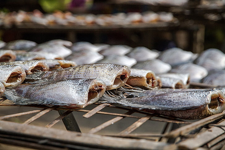 PLA salit, PLA salit solené, salit sušené ryby, jídlo, Mořské plody, čerstvosti, trh