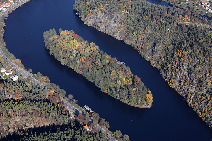 island, confluence, sázava, vltava, autumn