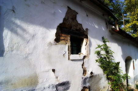 nhà cổ, cửa sổ, bức tường, xây dựng, mặt tiền, cũ, trắng