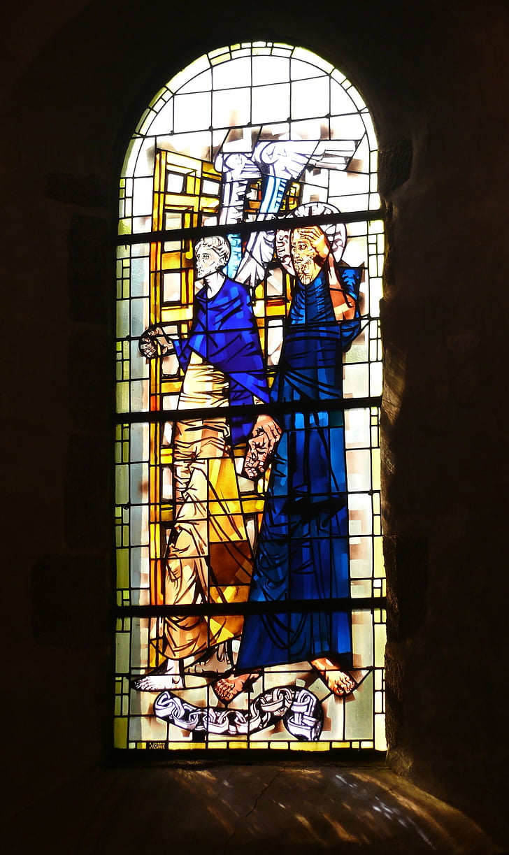templom, ólomüveg ablak, Mont saint michel, Franciaország, festett üveg, kereszténység, vallás