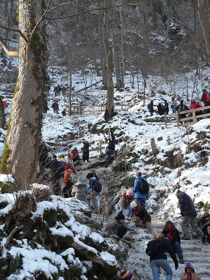 Cascate di Urach, Urach, inverno, escursione invernale, gradualmente, Wanderer, aumento
