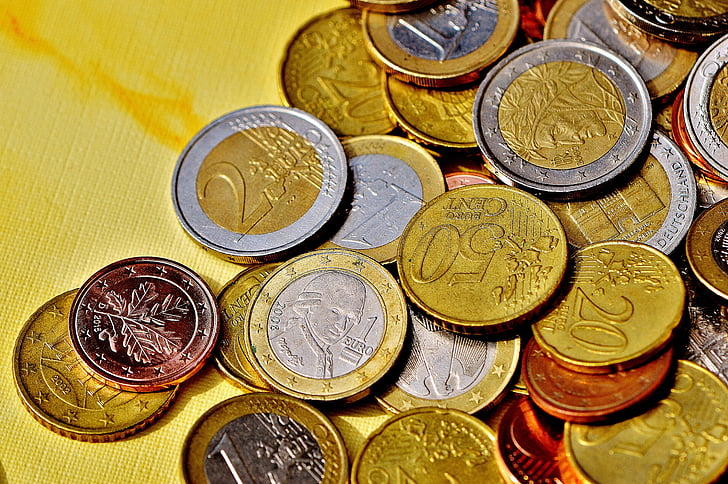 mønter, penge, valuta, euro, specie, Loose change, guld