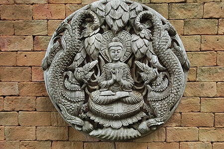 houtsnijwerk, Thailand, antieke, Boeddha