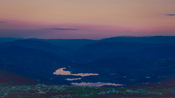 Foto, Rijeka, planine, Zlatni, sata, zalazak sunca, sumrak