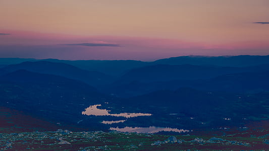 φωτογραφία, Ποταμός, βουνά, Χρυσή, ώρα, ηλιοβασίλεμα, σούρουπο