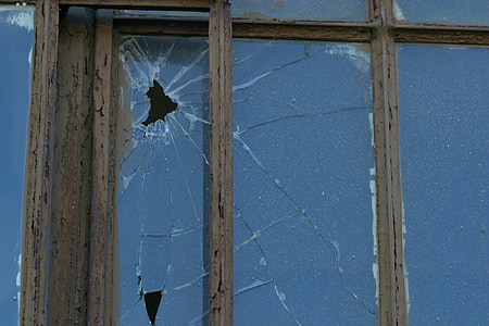 zlomené, okno, shot, budova, zvetrané, staré