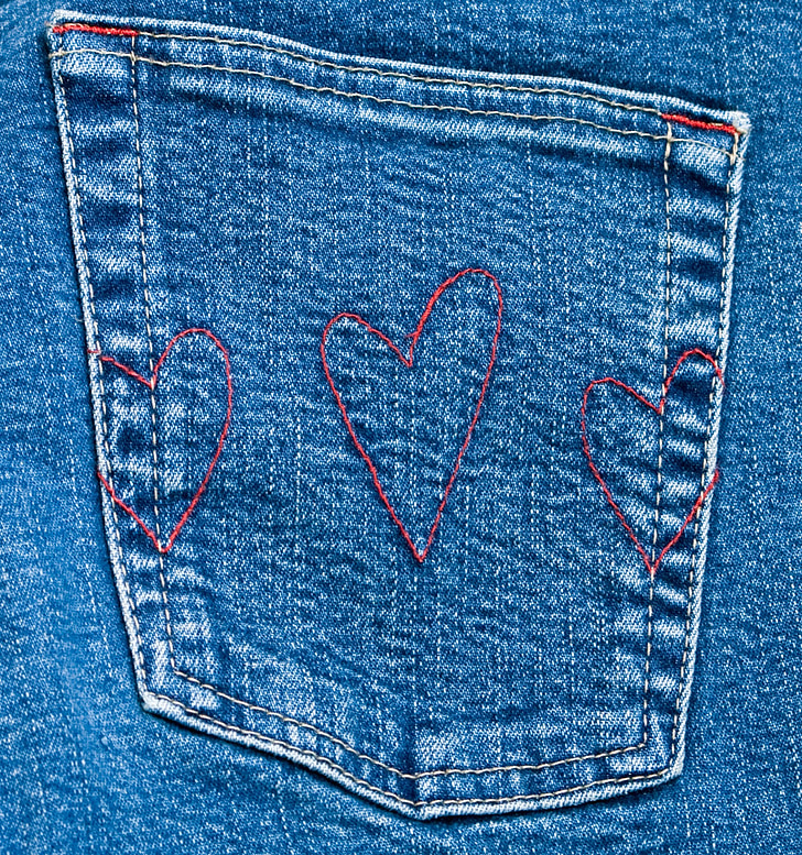 Джинсовий, джинси, синій, кишенькові, назад, назад кишені, серце