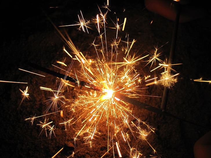 sparkler, radijo, gaisro, purškimo, šviesos, Naujųjų metų išvakarės, nuotaika