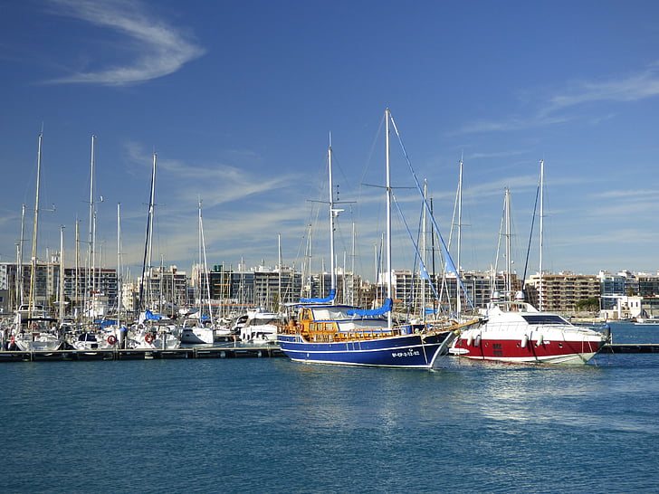 Burriana, Spania, båter, port, blå, Europa, spansk