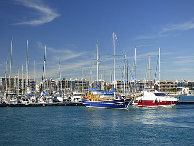 Burriana, Испания, лодки, порт, синьо, Европа, Испански
