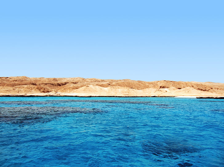 blue sea, island, ocean, coast, arid, hot, day